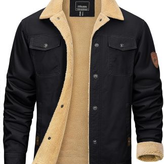 Winter Fleece Jacket Sherpa Lined Warm Cargo Trucker Coat image 1