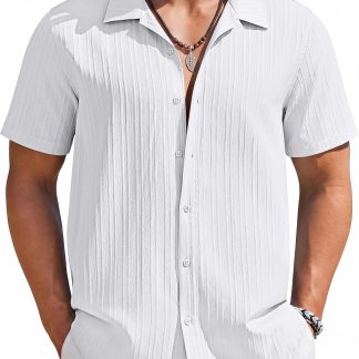 Short Sleeve Casual Button Down Shirts Textured Summer image 1